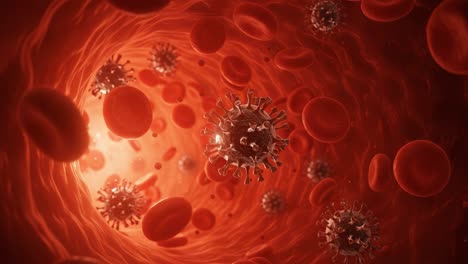 microscopic view of pathogens impacting red blood cells: an intricate exploration of viral activity within the human circulatory system