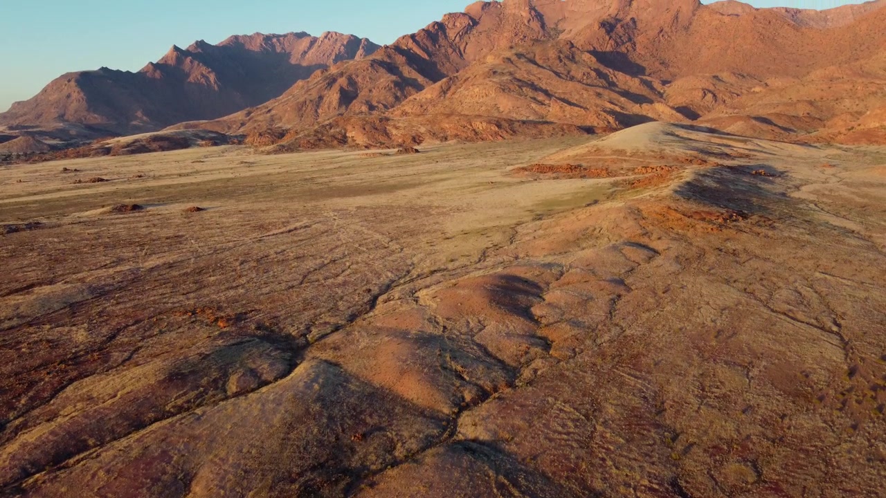 Scenic aerial landscape of the Brandberg mountain at sunrise, Namibia