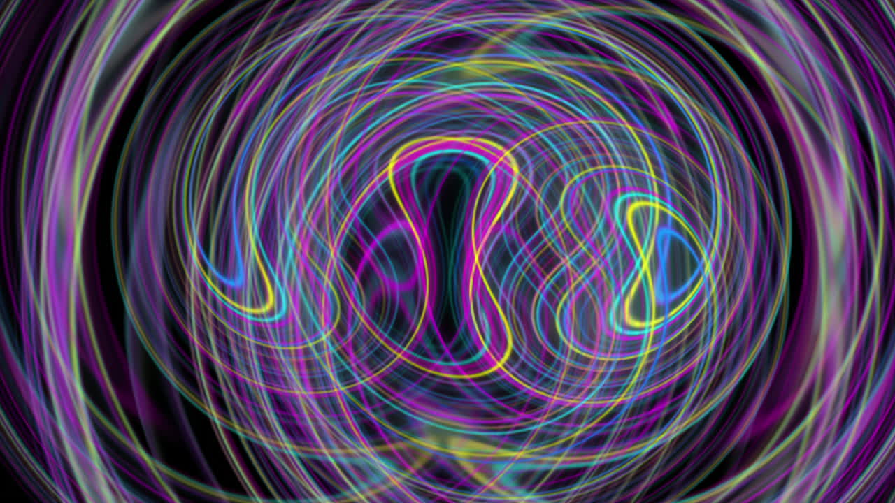 Lines burst, front view, full frame, glimmering abstract lines on dark background, rapid multicolored mesmerizing line movement, 4K CG animation, seamless loop-able