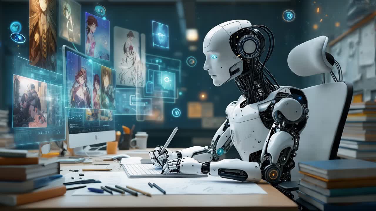 Robot Artist Working on Digital Design