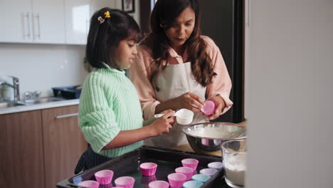 mother and daughter baking cupcakes