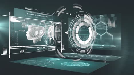 animation of scope scanning and data processing on black background
