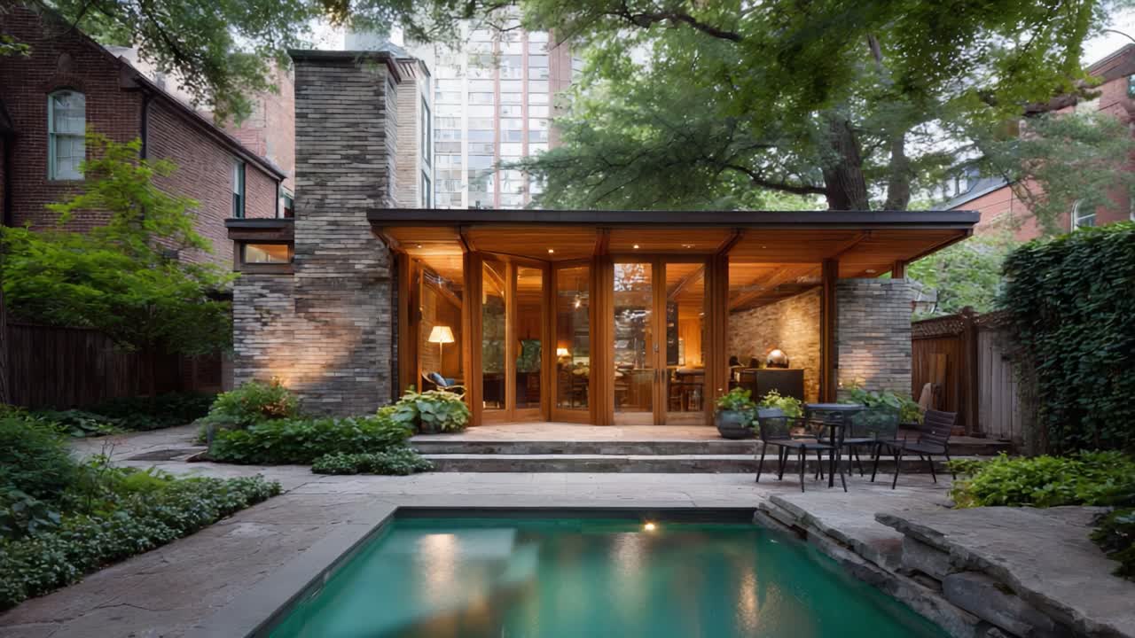 Stunning Modern Home with Lush Landscaping and Inviting Pool Area, Showcasing Elegant Architecture Surrounded by Nature's Beauty in a Tranquil Setting