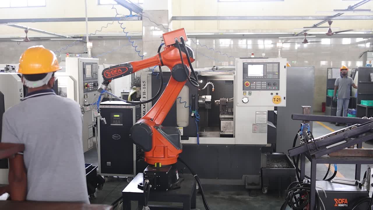 Industrial Robot Arm in a Factory Setting