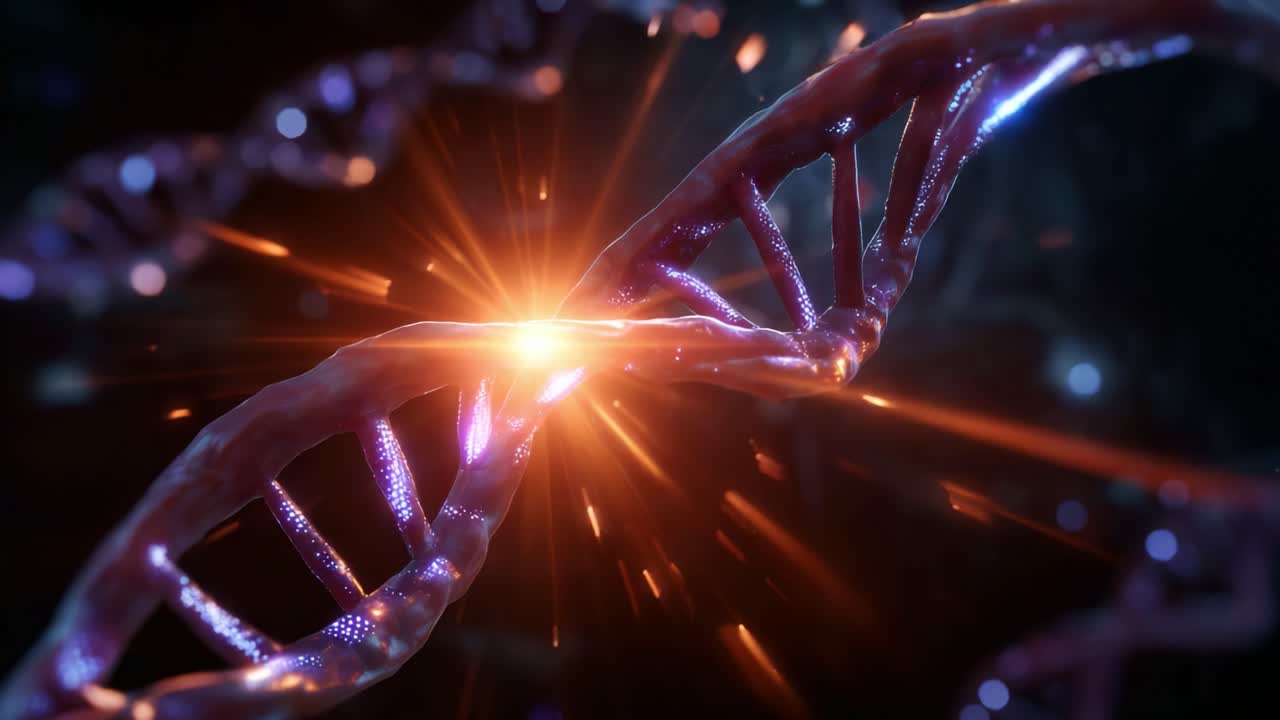 Exploring the Intricate Structure of DNA Helix with Brilliant Light Effects, Showcasing Genetic Information at the Molecular Level in Stunning Detail