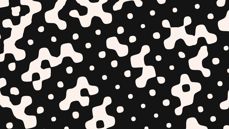 Seamless abstract black and white animation featuring organic blob shapes and scattered dots. Minimal modern pattern ideal for motion backgrounds, titles, presentations and creative design projects