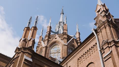 ornate brick church tower