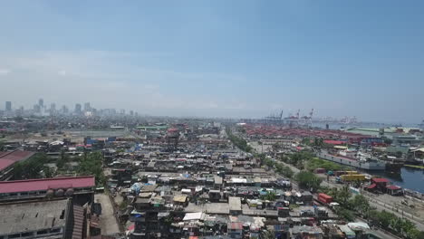 aerial of overpopulated slum area in tondo manila, philippines