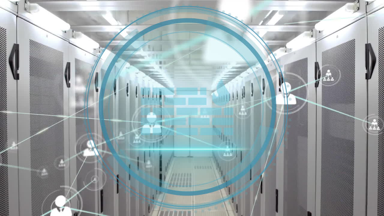 컴퓨터 서버를 통해 사이버 보안 데이터 처리의 애니메이션