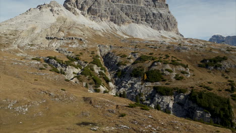 breathtaking view of the three peaks of lavaredo from foothills in south tyrol, italy