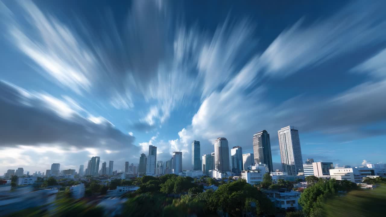 Dynamic Cityscape: Captivating Perspectives of Urban Growth and Cloud Patterns Showcasing Architectural Marvels Against a Stunning Sky Backdrop