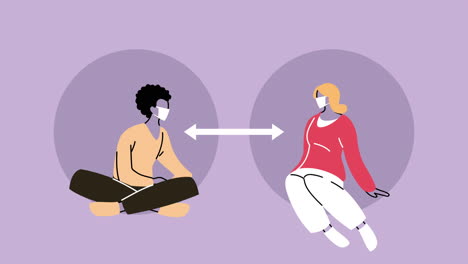 young couple wearing medical masks for covid19 prevention practicing social distance