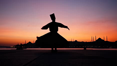 whirling dervish silhouette against sunset istanbul skyline