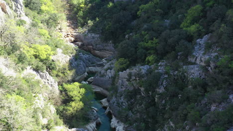 carved eroded rocks by herault river ravin des arcs aerial shot france sunny