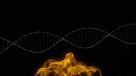 animación de cadenas de adn girando y brillando manchas de luz sobre un fondo negro
