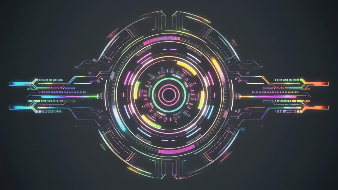 Futuristic Digital HUD Interface with Colorful Data Animation
