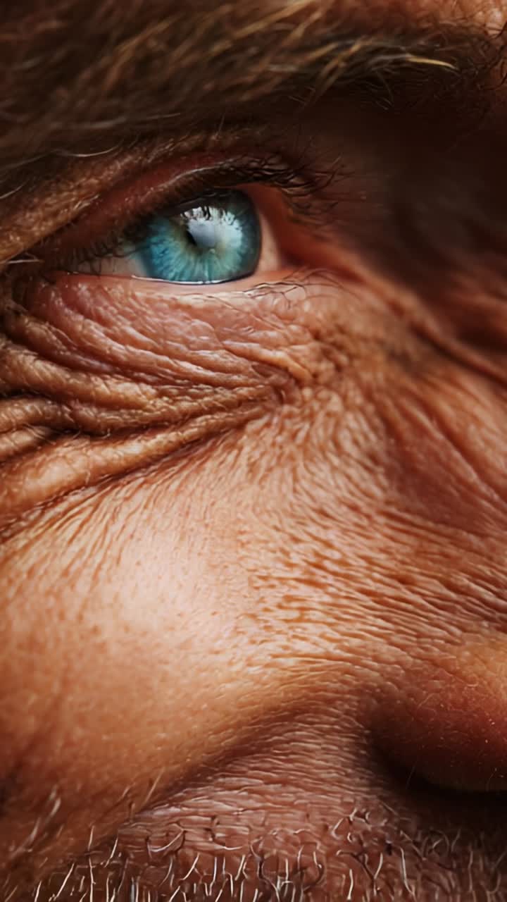 A Close-Up Portrait Capturing the Intensity and Depth in the Eyes of an Older Person, Highlighting the Unique Textures and Patterns of Their Skin