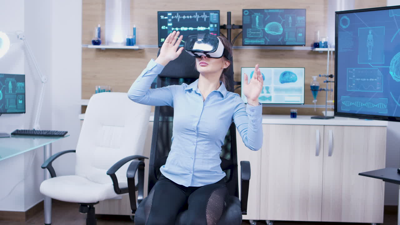 Female making hand gestures in a neurology clinic
