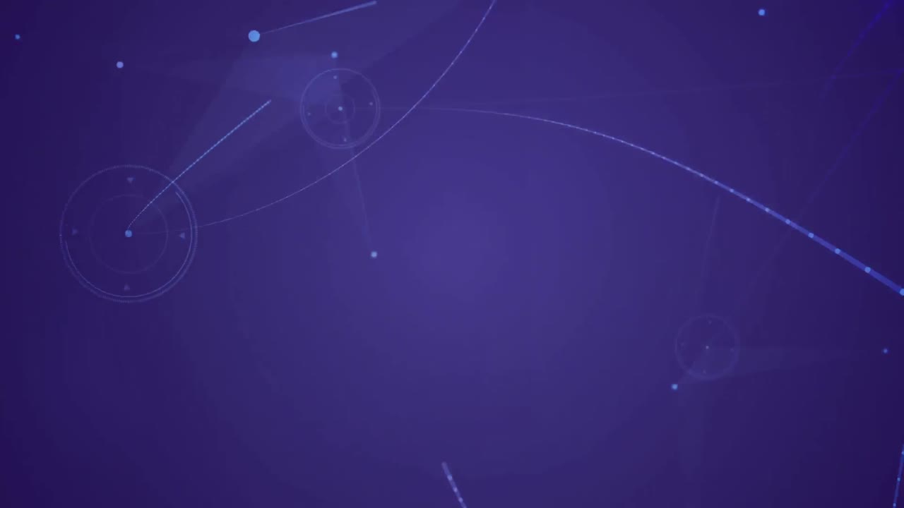 animación de una red de conexiones con triángulos y puntos rojos sobre fondo púrpura