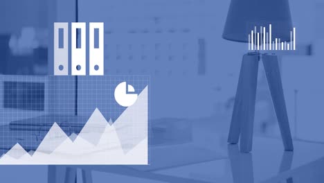 Animation-of-multiple-digital-icons-and-statistical-data-processing-against-office-desk