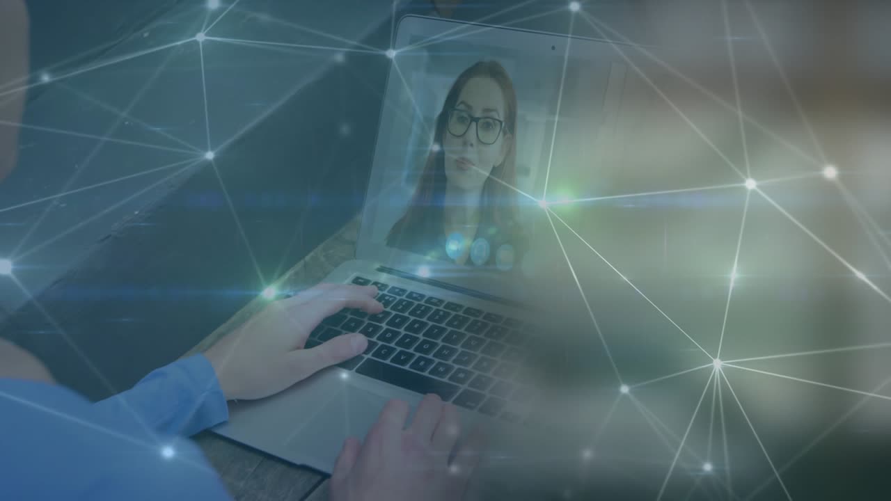Animation of network of connections over caucasian businesswomen having video call