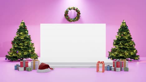 Festliche-Feiertagsanzeige-Mit-Weihnachtsdekorationsmodell-Rosa-Hintergrund