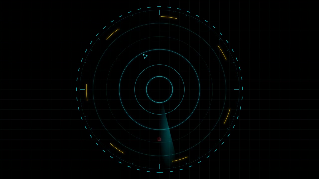 Interfaccia radar digitale in scansione su sfondo scuro
