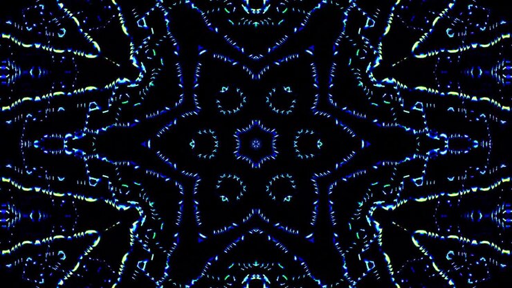 Bright abstract light governing full color, kaleidoscope, black background