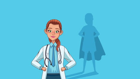 female doctor professional with hero shadow character animation