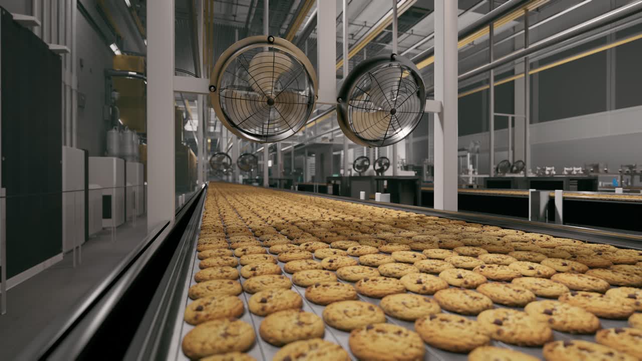 Automated Cookie Production Line In A Modern Food Factory