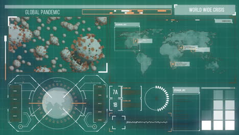 animación de datos biológicos y procesamiento de células de virus en pantalla digital verde