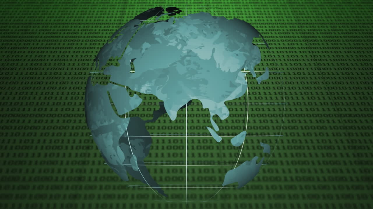 Animation of globe over binary coding processing