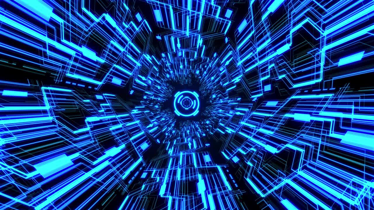 Futuristic Circlular Digital Tunnel with Tech Circles and Digital Circuit System Background
