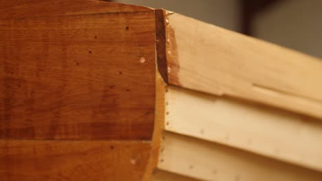boat transom and lapstrake hull planks close up view