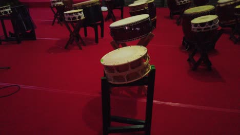 taiko drums, traditional japanese percussion instruments displayed onstage asian rhythms