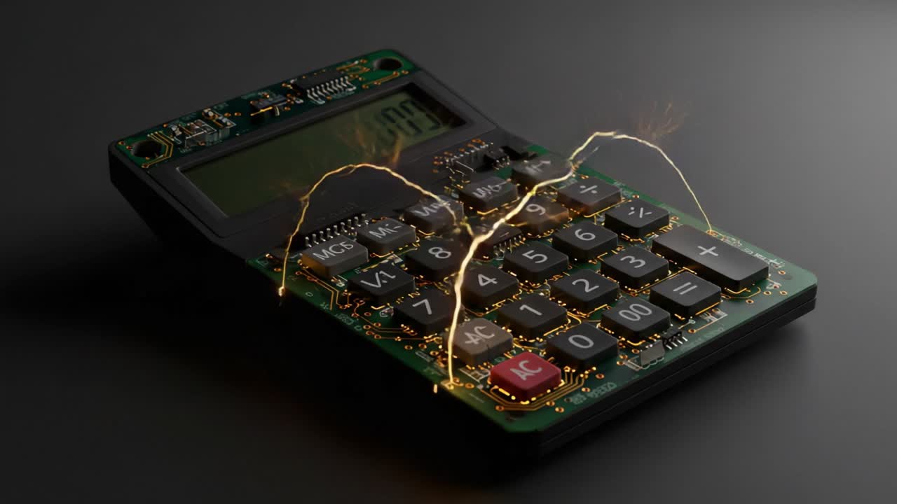 An Electrifying Transformation: A Calculator with Striking Lightning Effects Captured in Two Distinct Frames, Showcasing the Power of Technology and Creativity