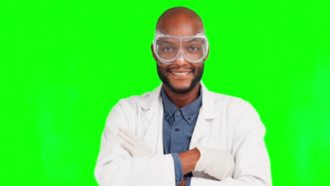 Face,-scientist-and-black-man-smile-with-goggles