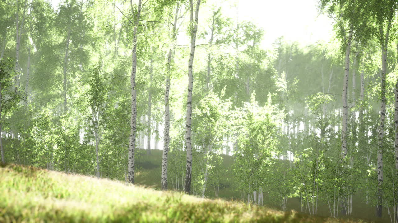 안개 가 가득 한 버드 숲 을 통과 하는 빛