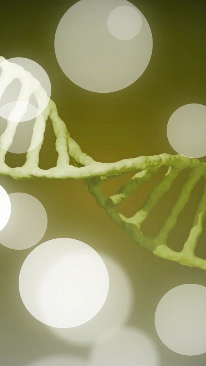 Animazione di filamento di DNA e punti di luce su sfondo scuro