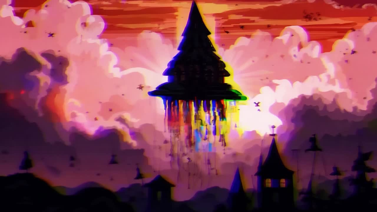 날아다니는 접시와 함께 초현실적인 일몰