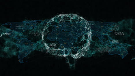 animation of data processing over human brain and dna strand