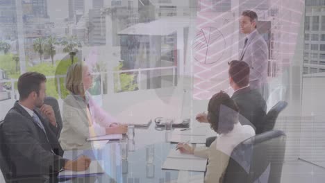 animación del procesamiento de datos financieros sobre diversas personas de negocios en la oficina