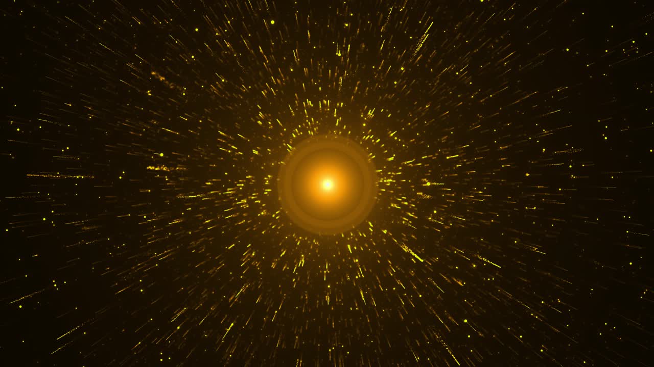 Shimmering golden flares from bright center source cinematic burst of sparkling particles for use of