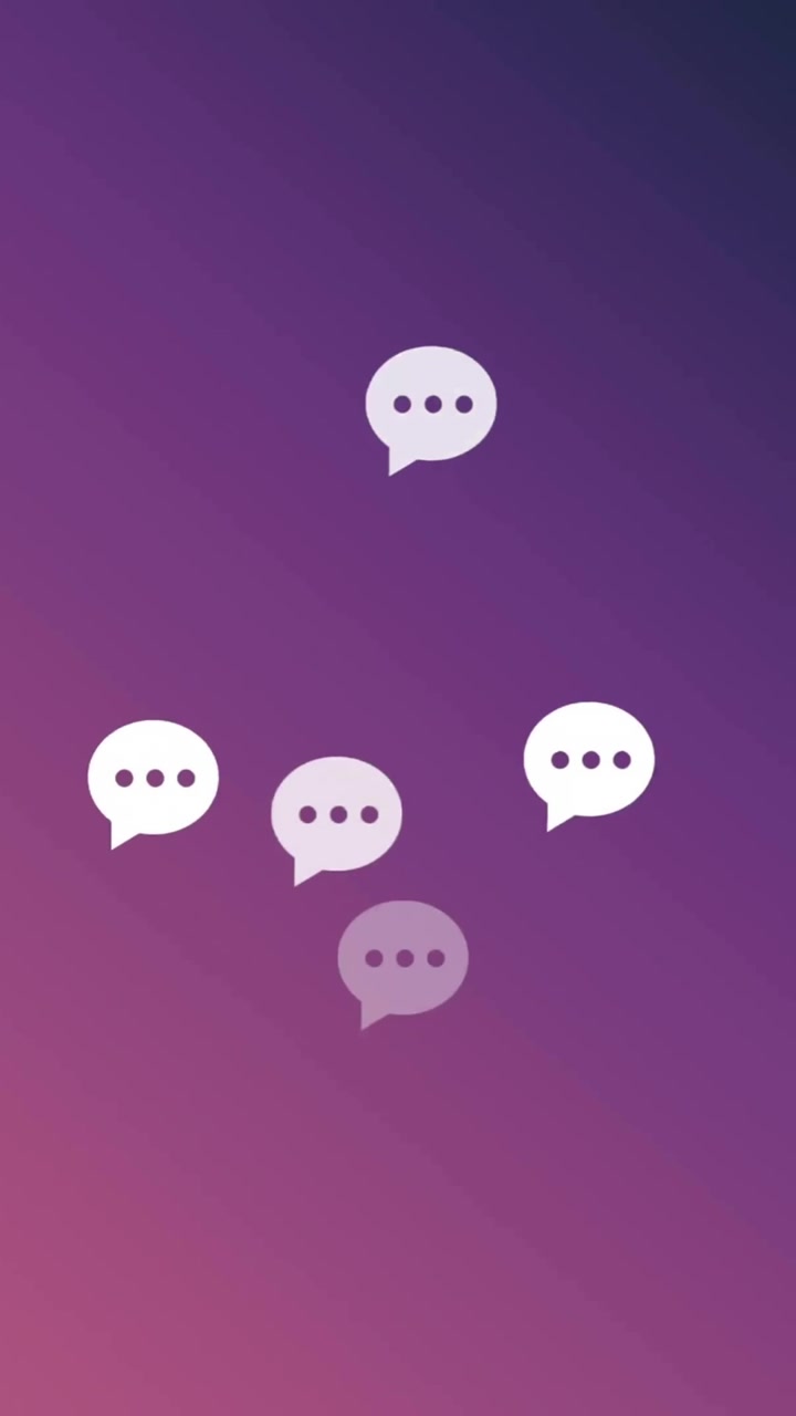 Animazione di una rete di icone di messaggi sui social media su sfondo viola