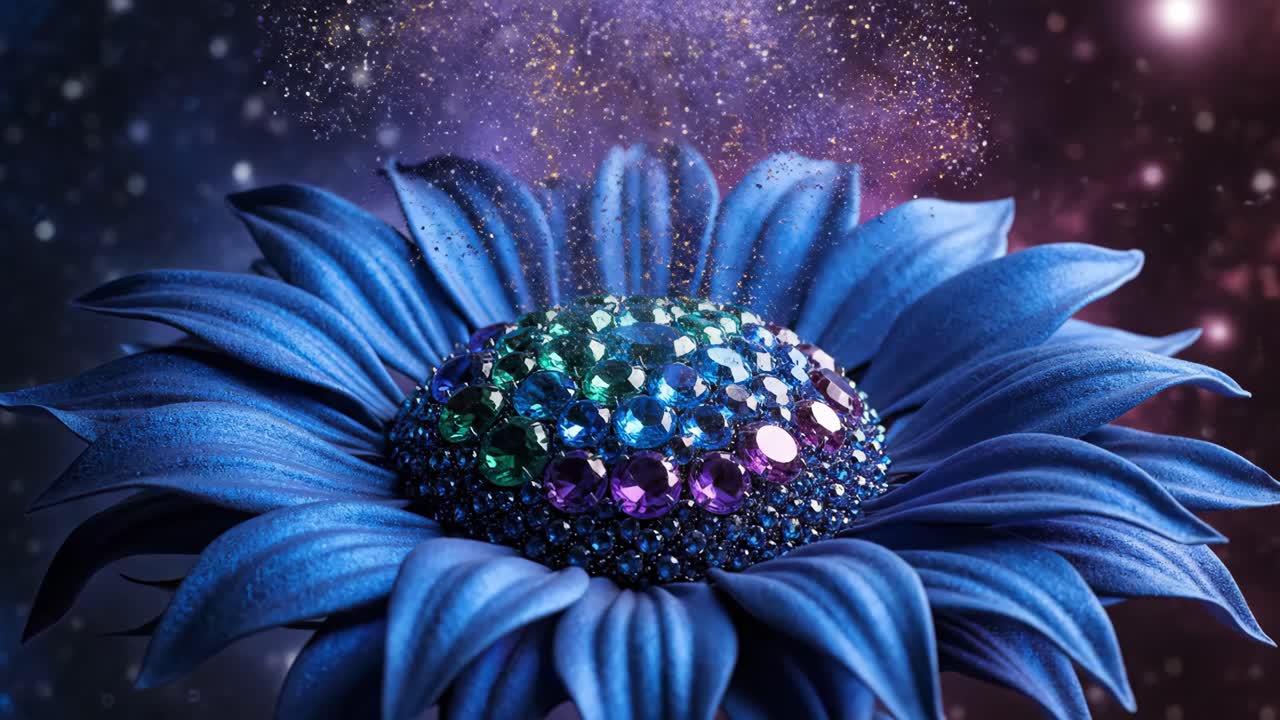 Blue Gemstone Flower in a Galaxy