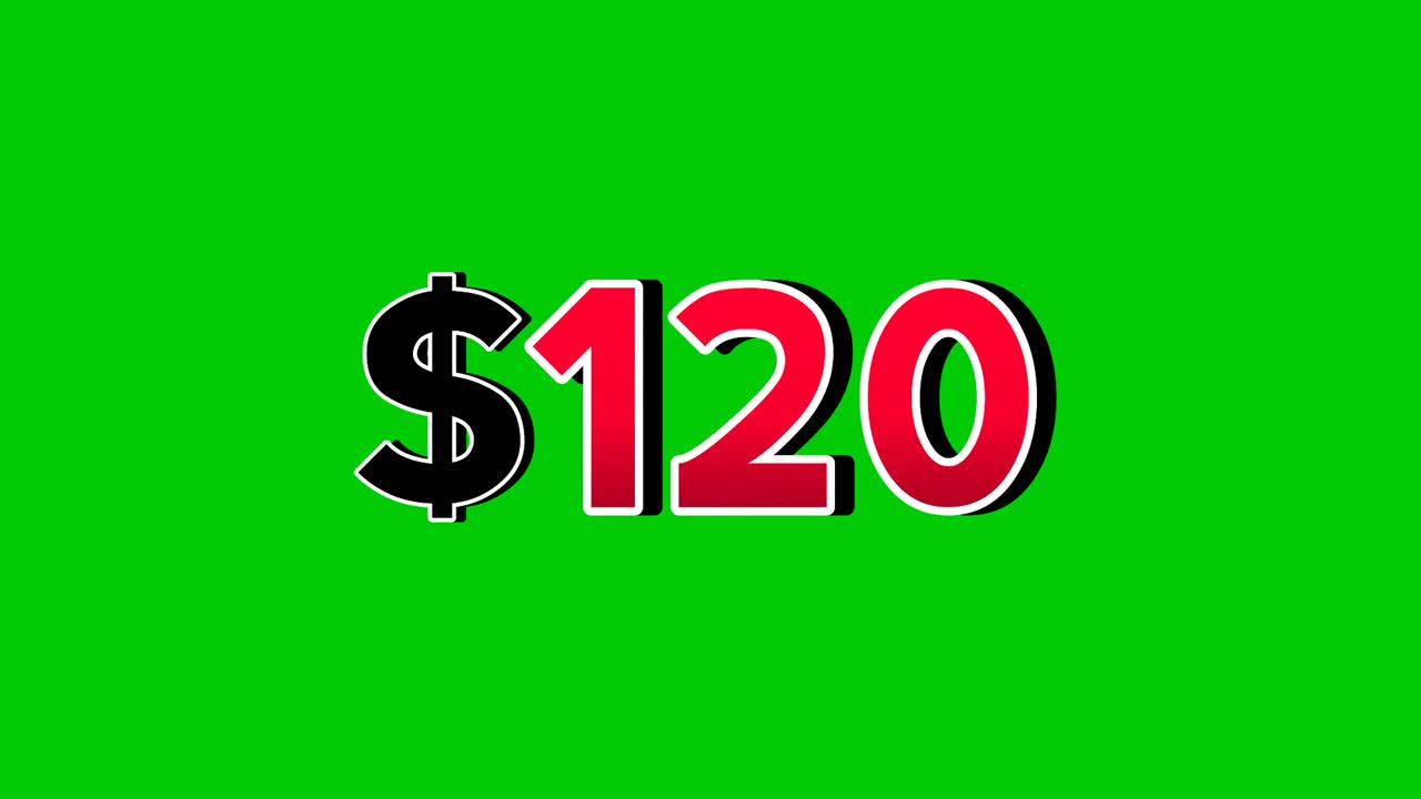 Green screen animation of a "$120 " price in a speech bubble. Perfect for sales, ads, or promo videos. Easy to use and customize in your projects video element