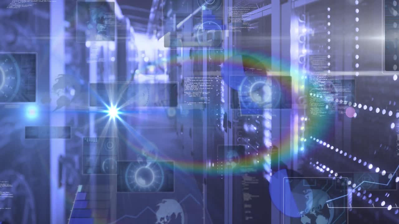 animación del procesamiento de datos en la sala de servidores