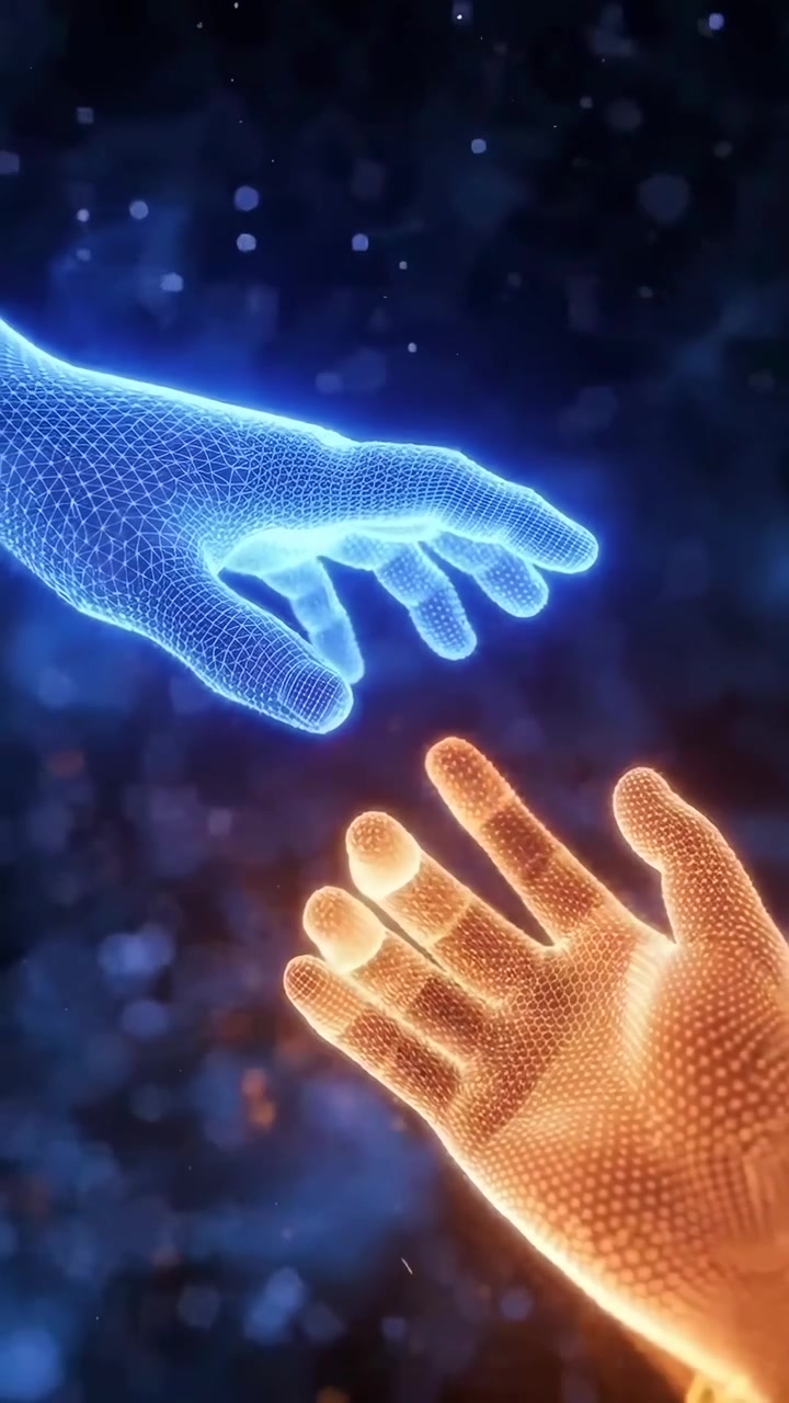 Digital Hands Reaching Towards Each Other in Abstract Space
