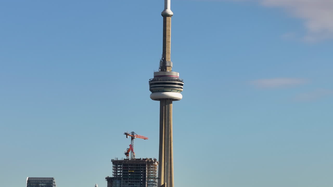 Aerial view of the CN Tower and a highrise under construction in Toronto