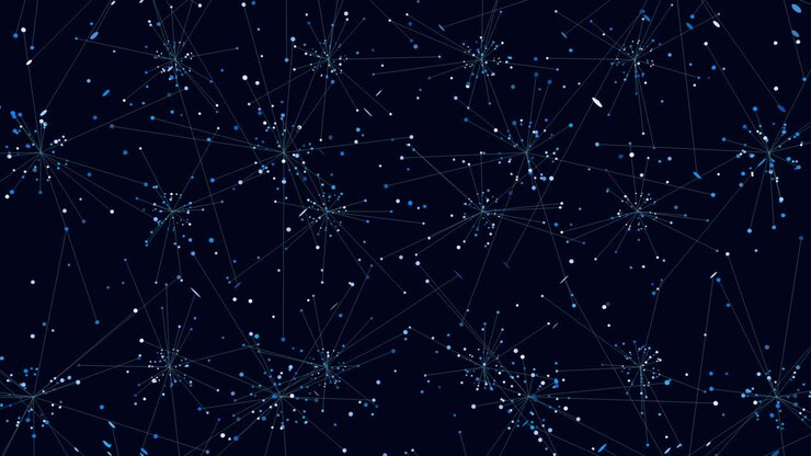 Connected futuristic dots and lines in dark space